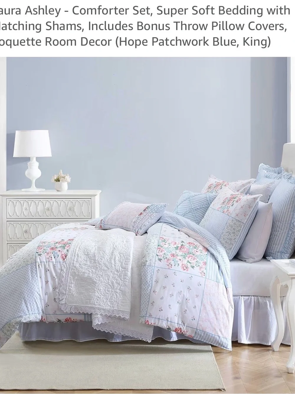 Laura Ashley Pastel Patchwork Floral Comforter - Light Blue & Pink